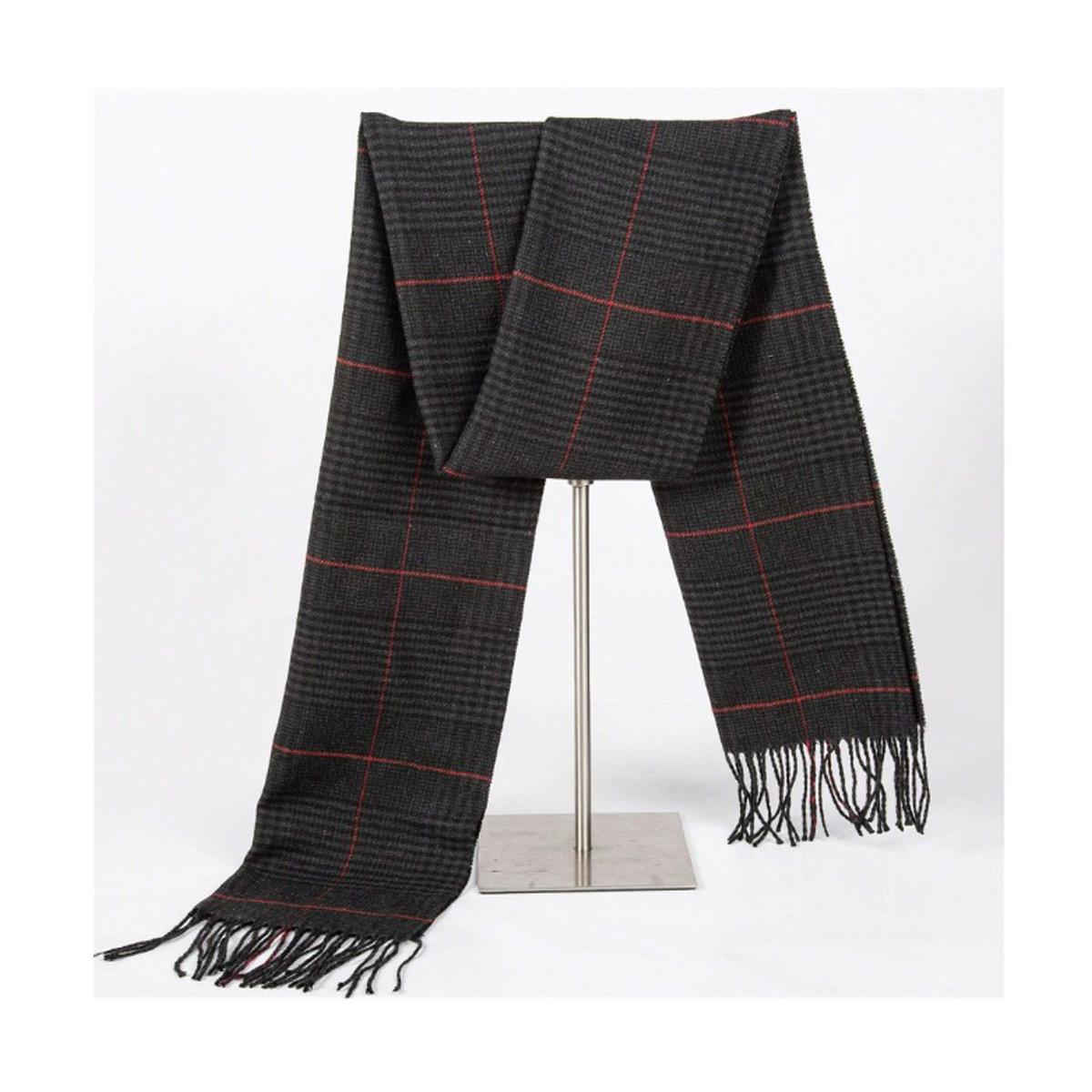 Soft Grey Scarf Red Stripe Criss Cross Warm Gentle and Luxurious Shawl UK Stock