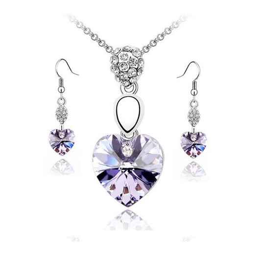 Charles William Violet Crystal Heart Chain Necklace Pendant Jewellery