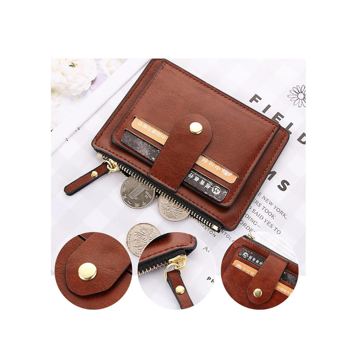 Charles William Soft Leather Money Clip 9 Slots with Coin Zip Pouch High Quality Stitching