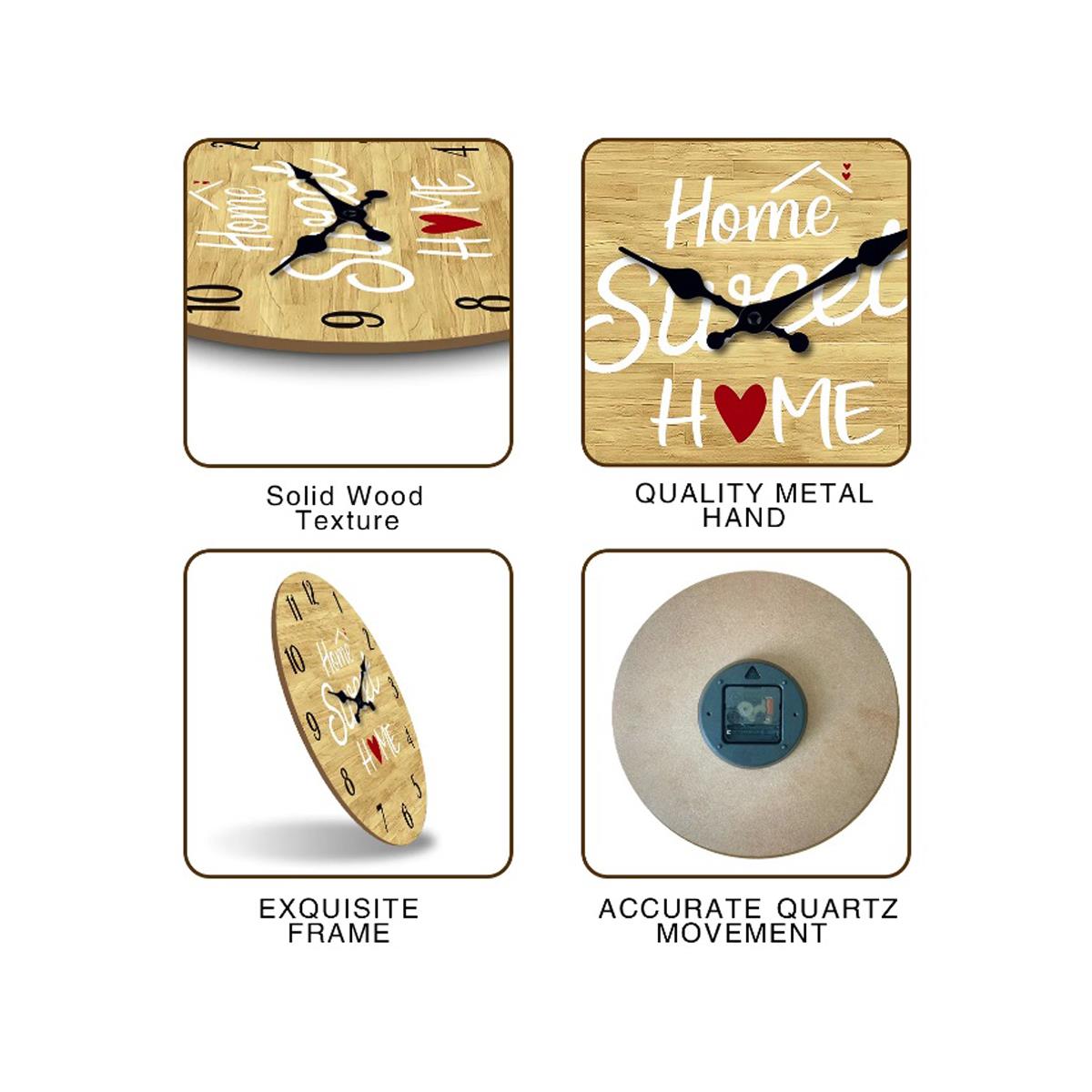 Home Sweet Home Clock Heart Love Wall Picture Silent Movement 30cm Face