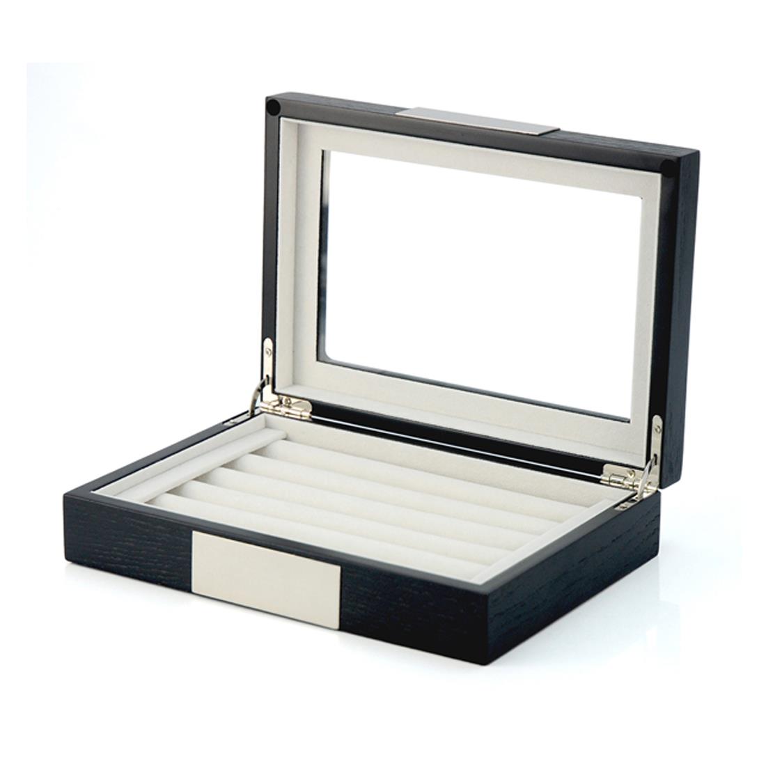 Charles William Premium Cufflink Box Safe Jewellery Storage 5 Row Glass Window Magnetic Close