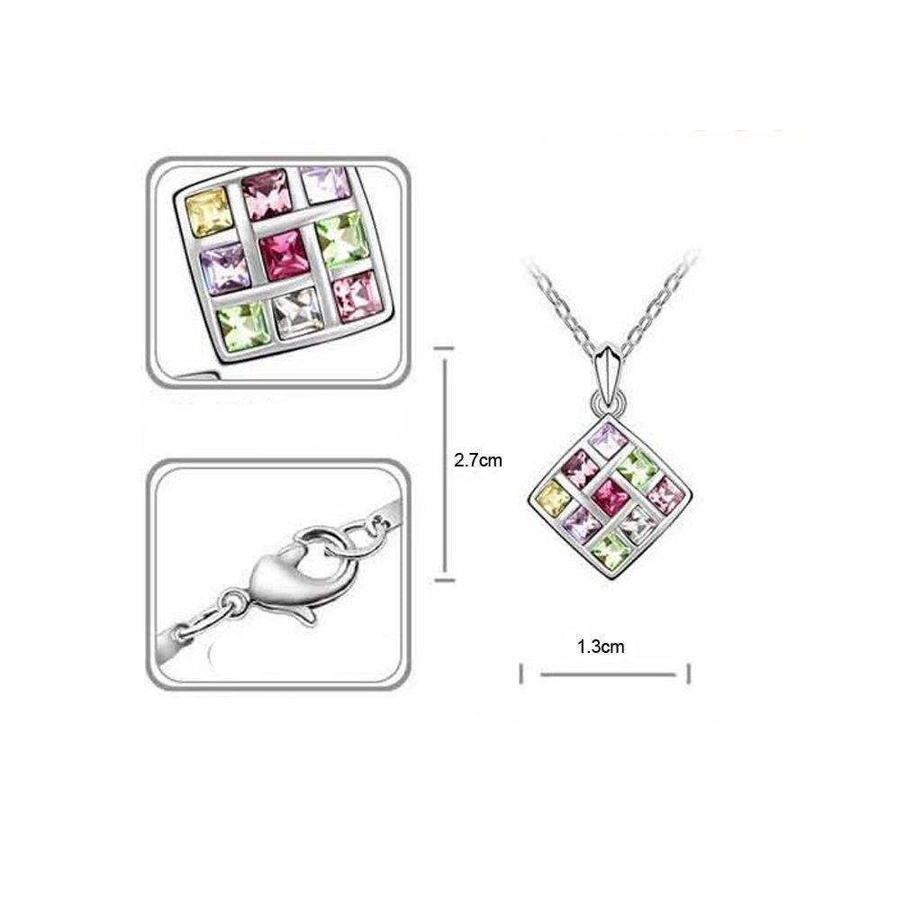 Charles William Fashion Jewellery Silver Rainbow Multi Colour Crystal Square Pendant Necklace