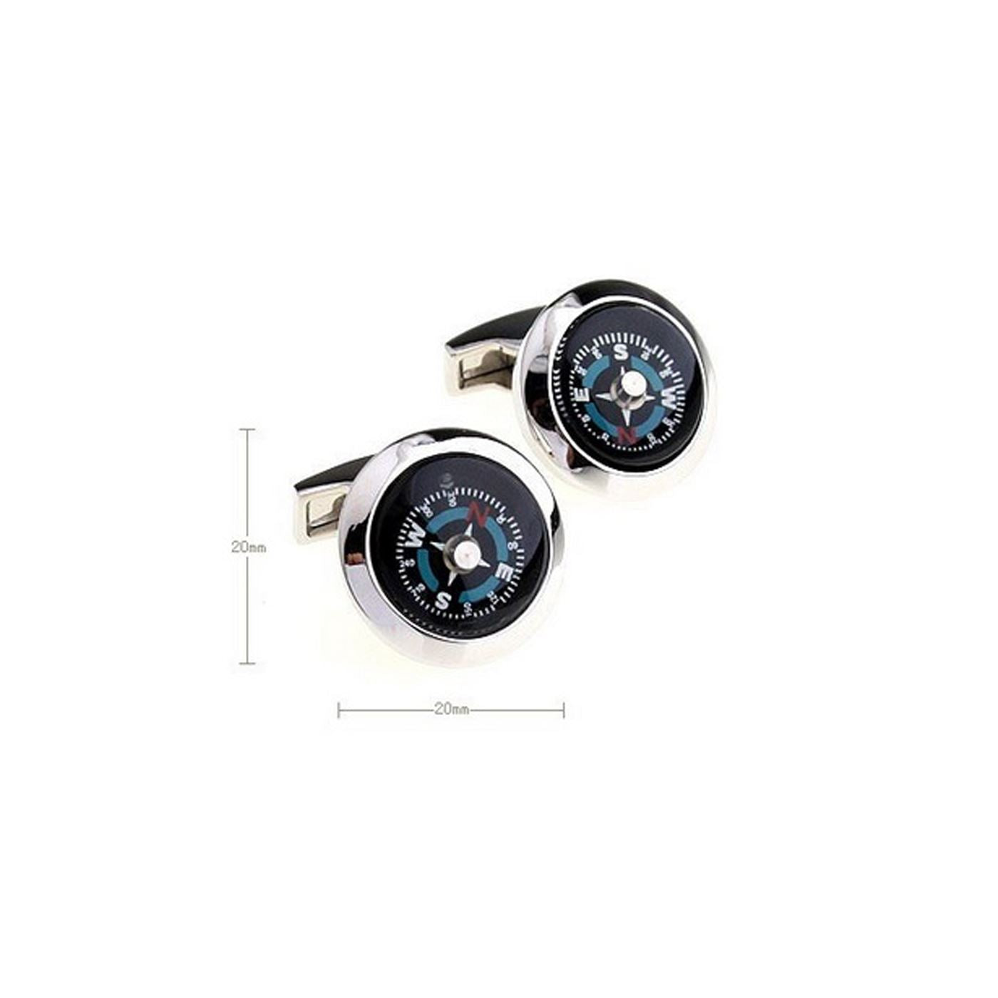 Charles William Working Compass Cufflinks in Silver and Black