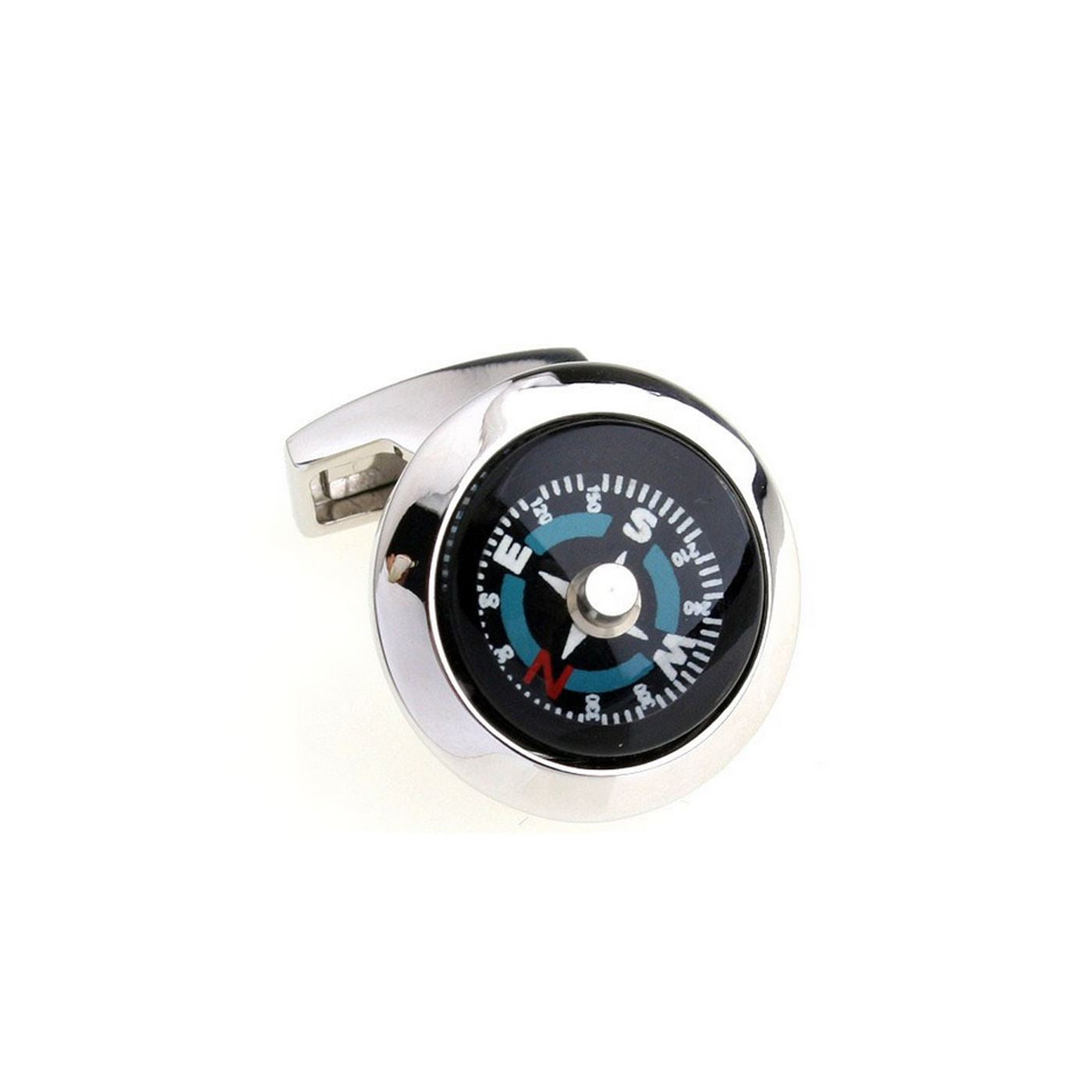 Charles William Working Compass Cufflinks in Silver and Black