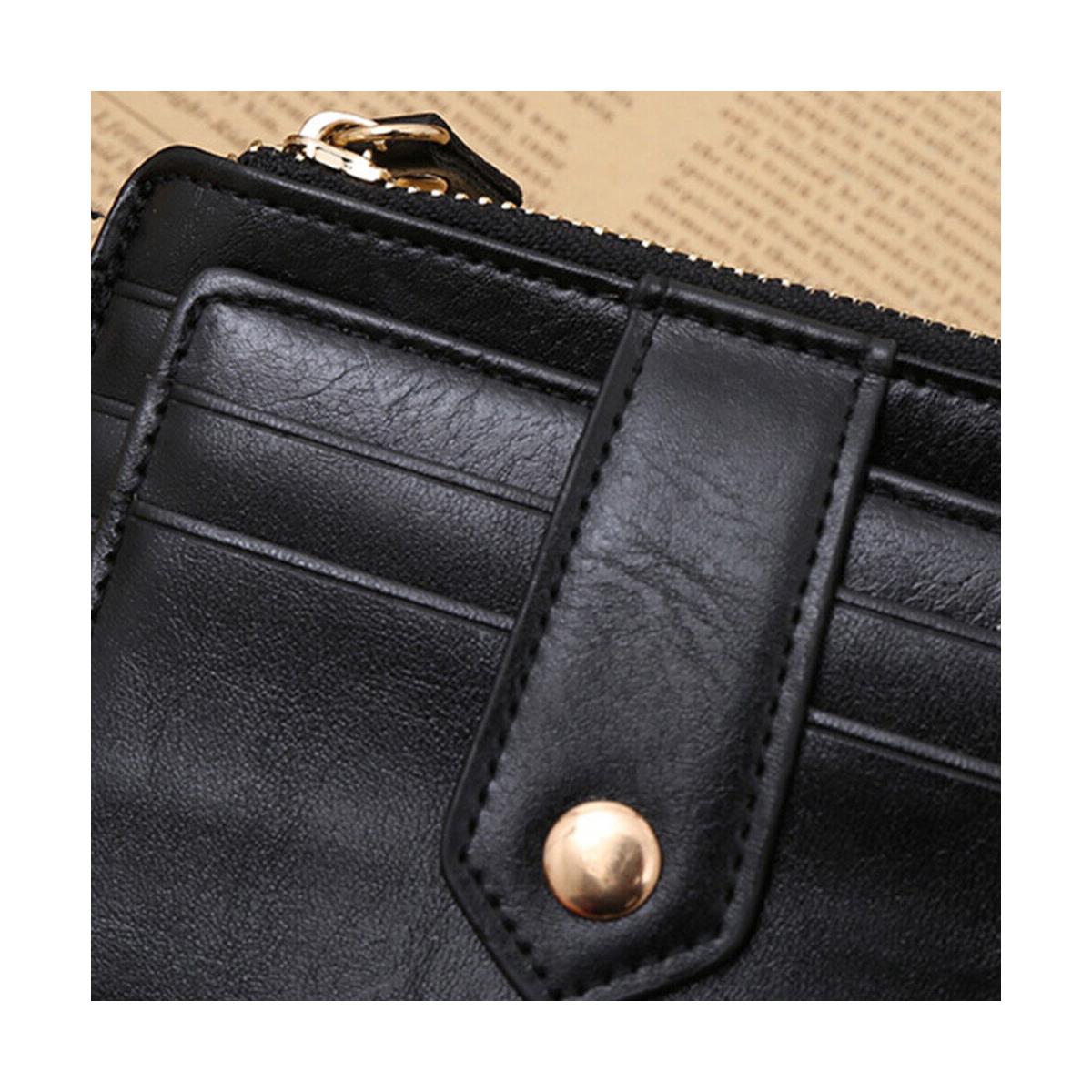Charles William Soft Black Leather Money Clip 9 Slots with Coin Zip Pouch High Quality Stitching