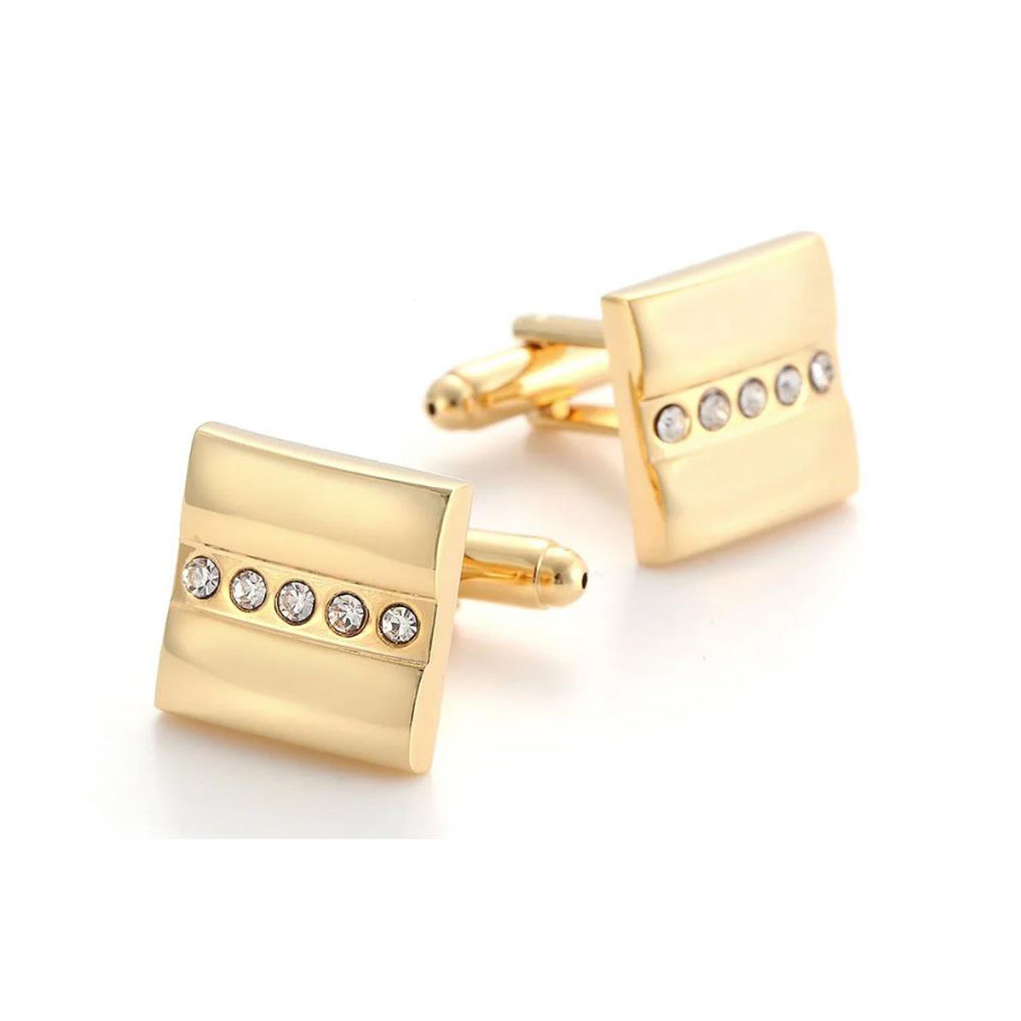 Luxury Gold Cufflinks Five Row Stone Elements Great Gift and Elegant Present