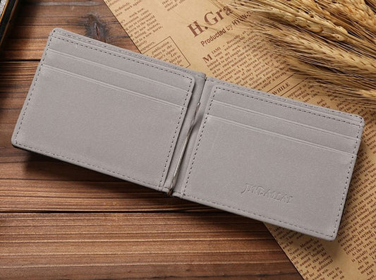 Money Clip Wallet 4cc Genuine Leather Grey