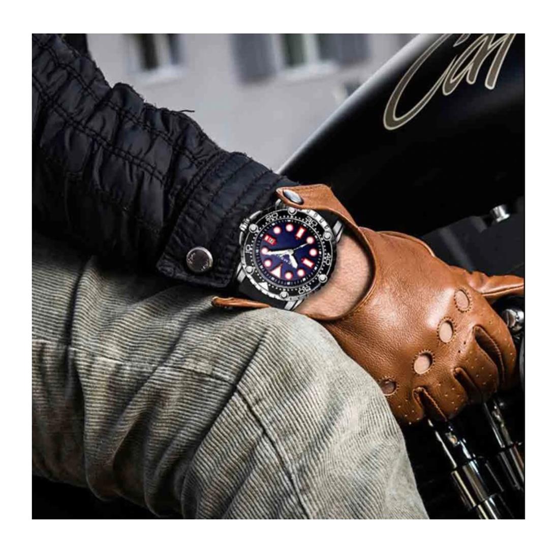 Designer Diver Style Mens Watch Black Red with Date
