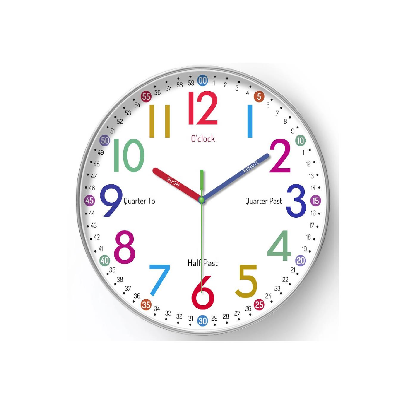 Childrens Easy Time Clock Silent Movement 30cm Face 24 Hour High Quality Movement