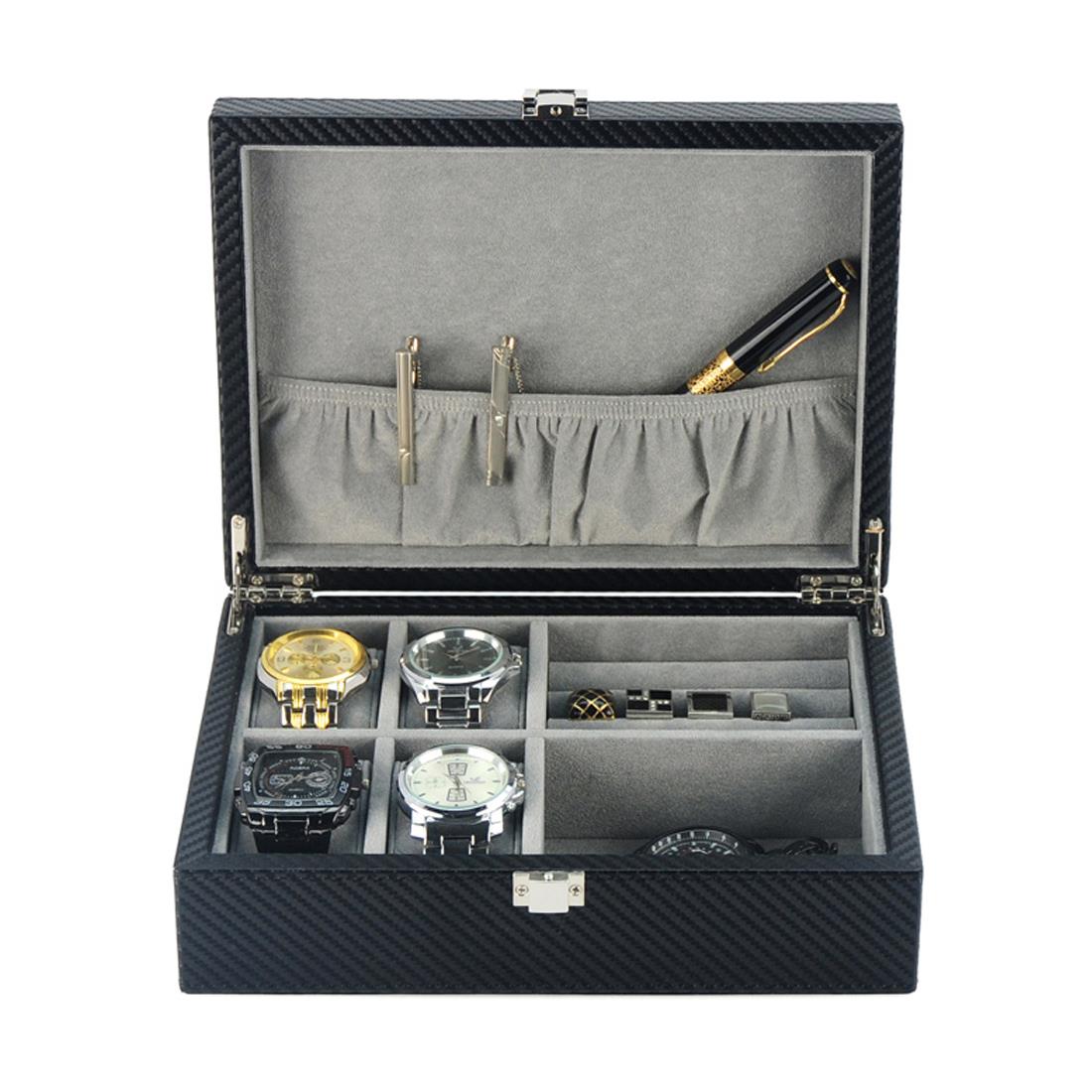 Charles William Premium Leather Cufflink Watch Box Jewellery Storage Safe Clasp Close Pouch Watches And Jewellery