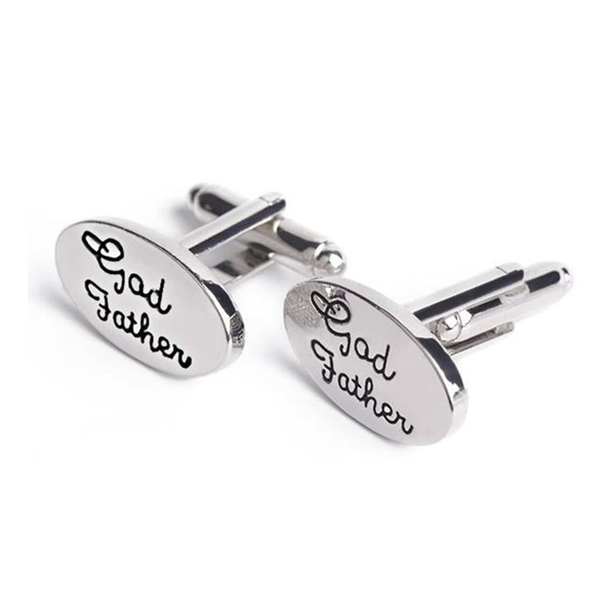 Charles William Silver God Father Present Cuffflinks Wedding Bride Groom Oval Cufflink Tuxedo Suit Shirt