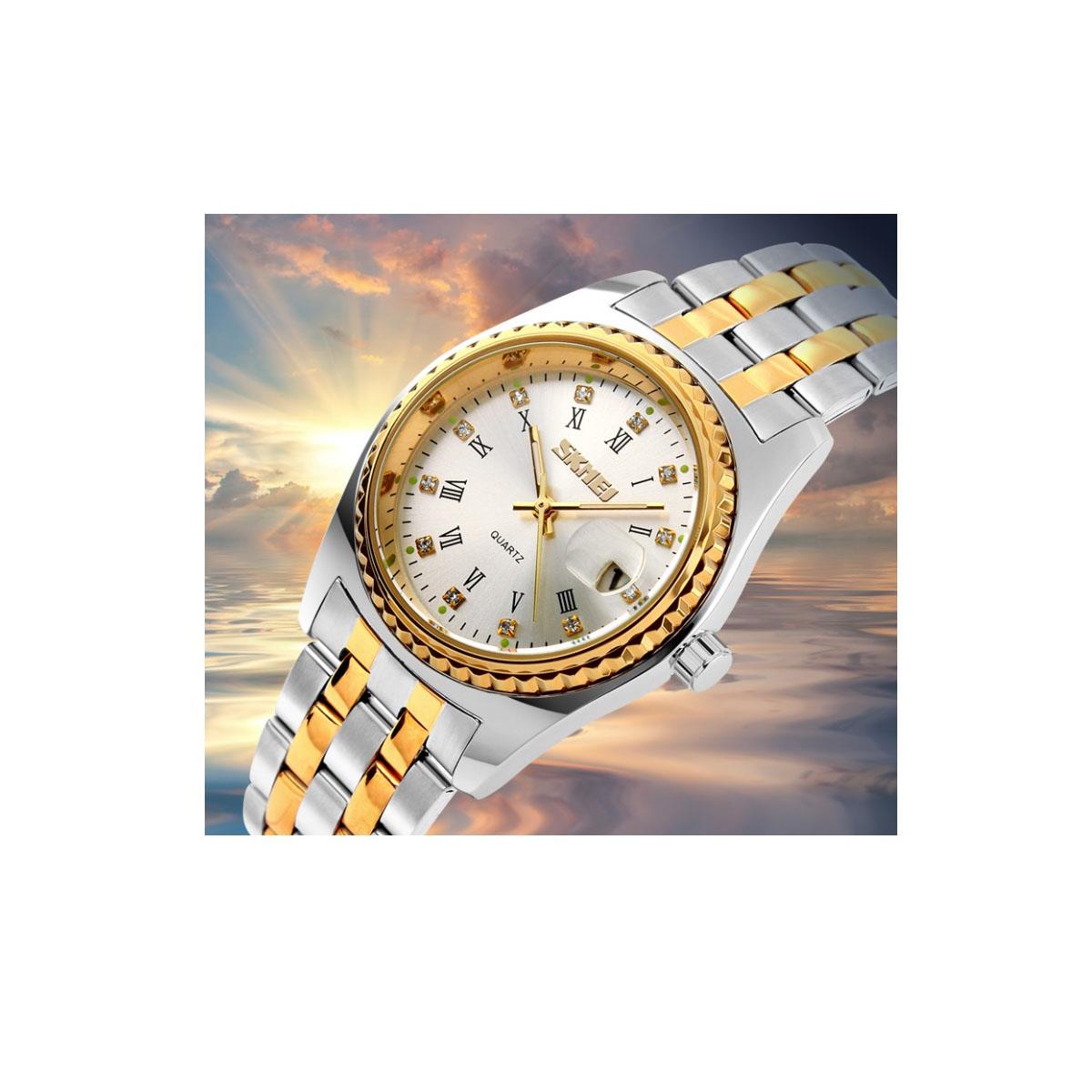 Ladies Gold Silver Watch with Date Dial Skmei Brand