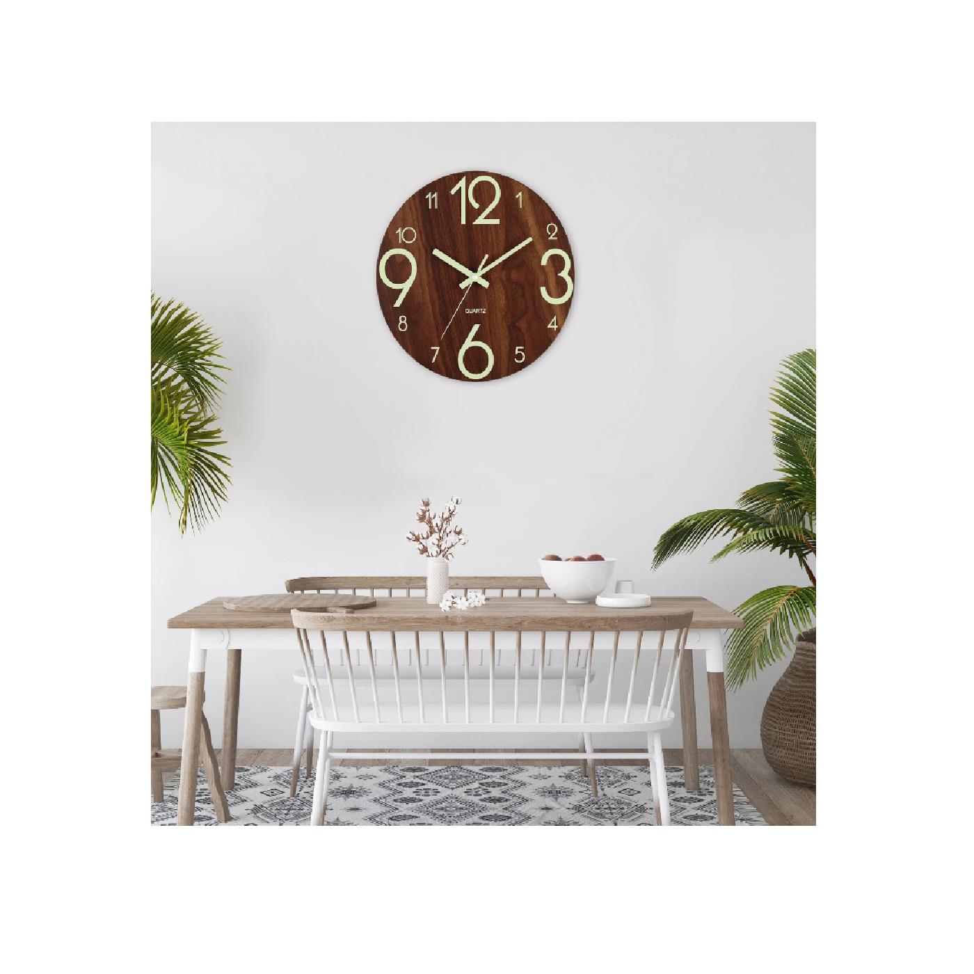 High Quality Wooden Clock Silent Movement 30cm Face Luminous Markers