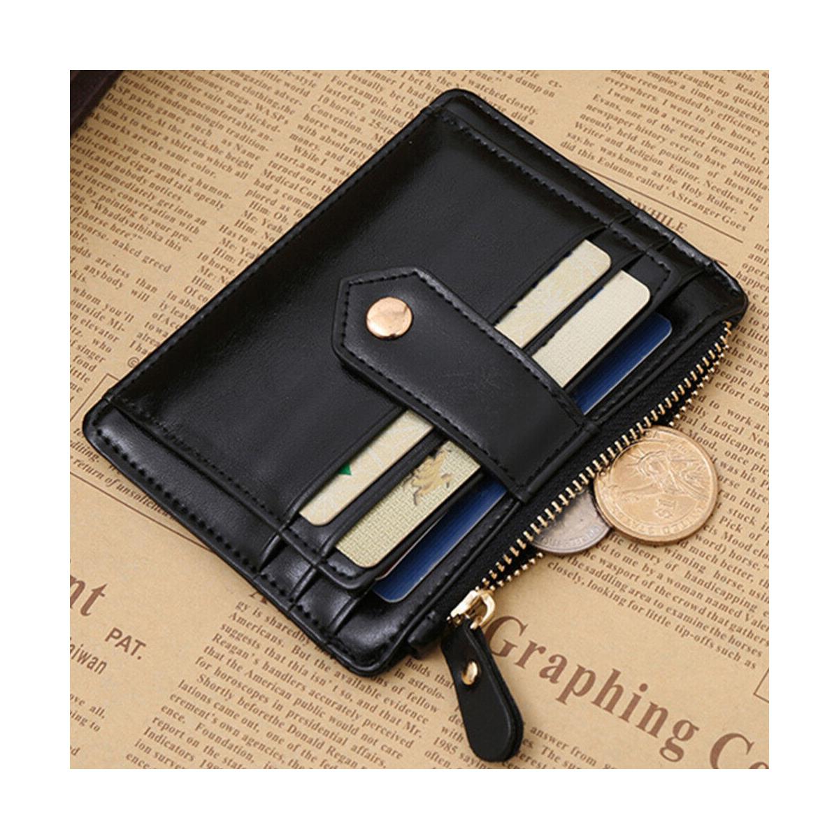 Charles William Soft Black Leather Money Clip 9 Slots with Coin Zip Pouch High Quality Stitching