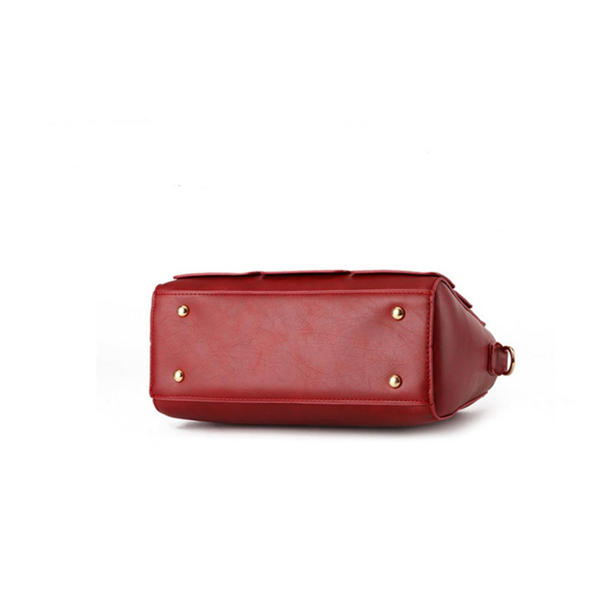 Wine Red Handbag with Handle for Shoulder Leather Bag