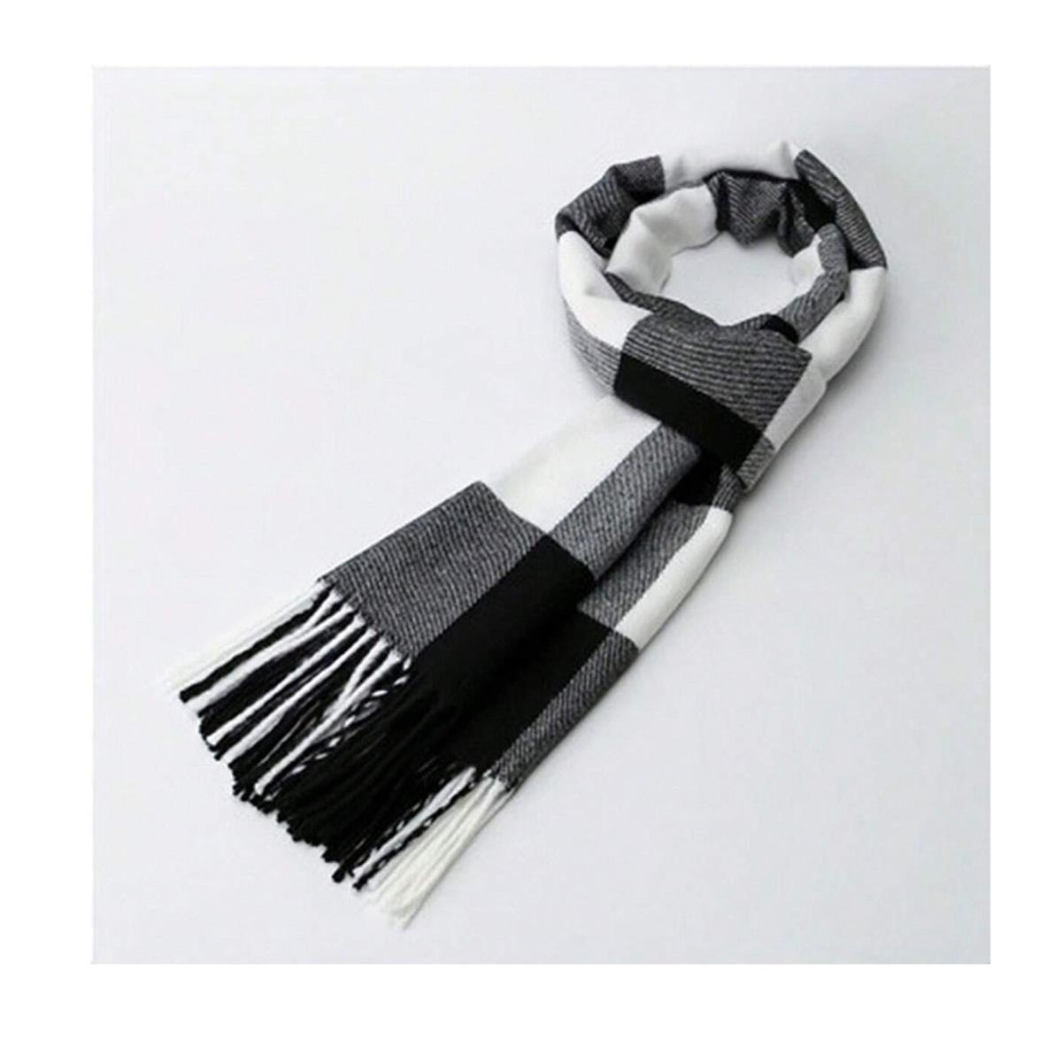 Premium Soft Scarf Black White Striped Criss Cross Warm Gentle and Luxurious