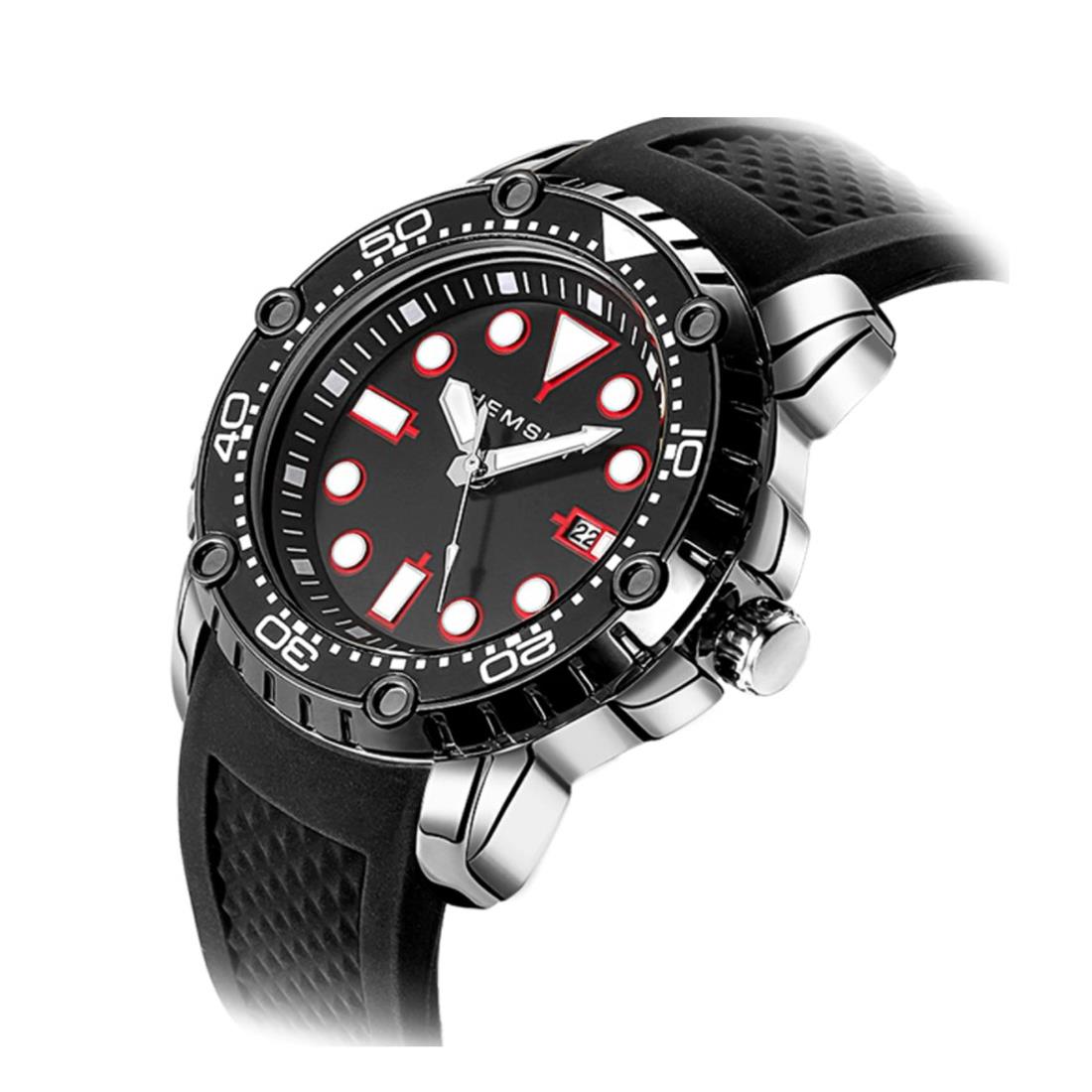 Designer Diver Style Mens Watch Black Red with Date