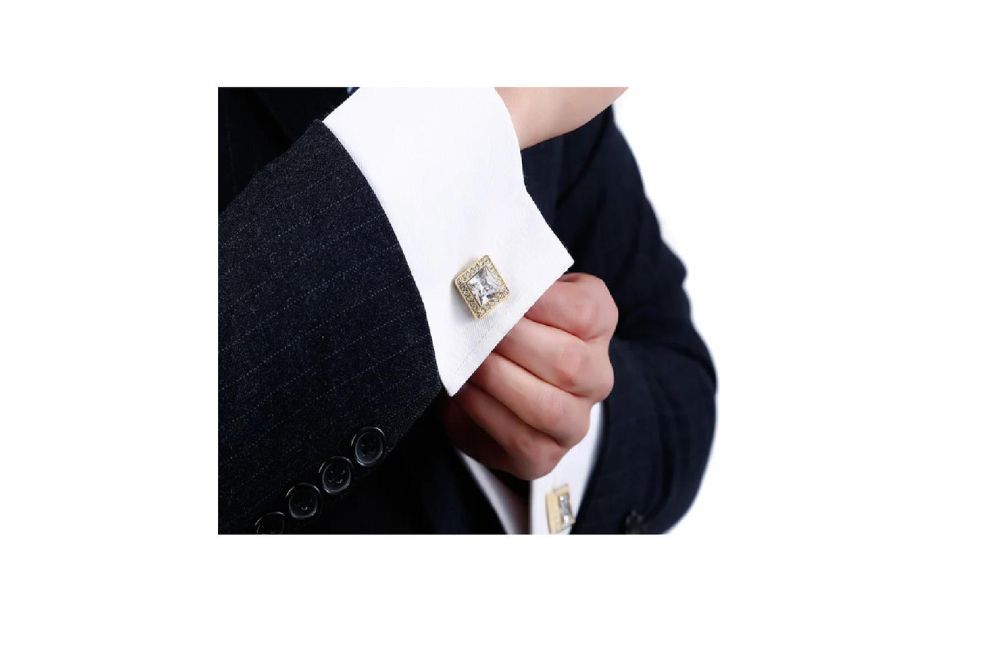 Charles William Square Gold Cufflinks with Stone Elements