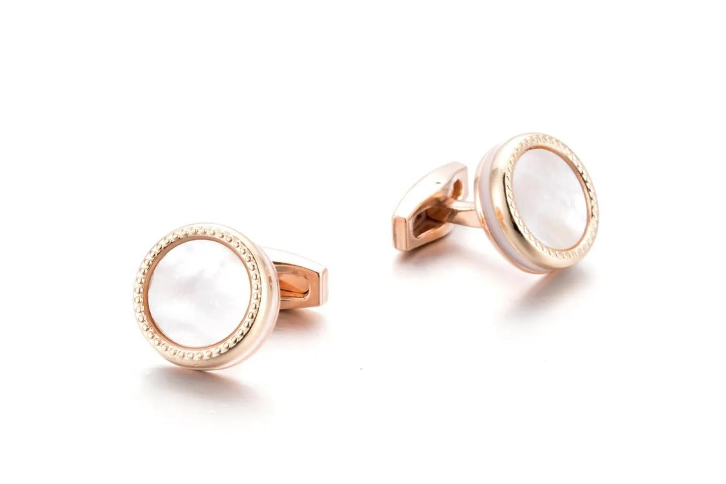 Luxury Rose Gold Cufflinks Mother Of Pearl Stone White Band Elegant Design