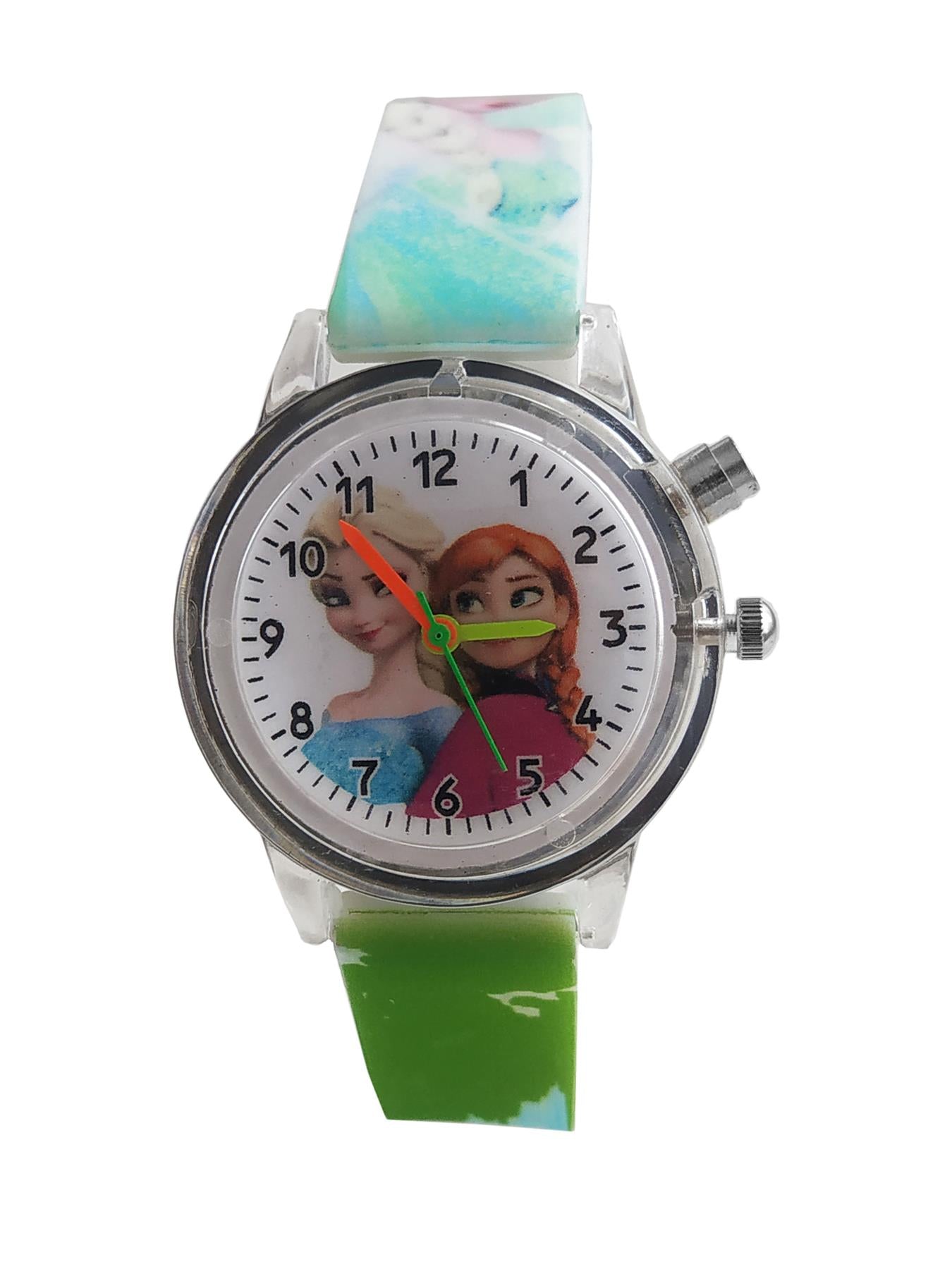 Cute Green Princess Queen Watch FLASHING LIGHTS Numbers Child Watches Easy Time