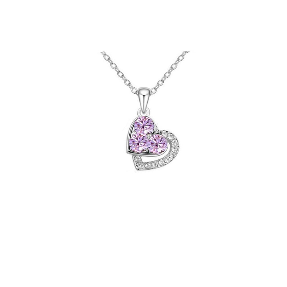 Charles William Diamante Silver Purple Crystal Stones Jewellery Set Pendant Necklace