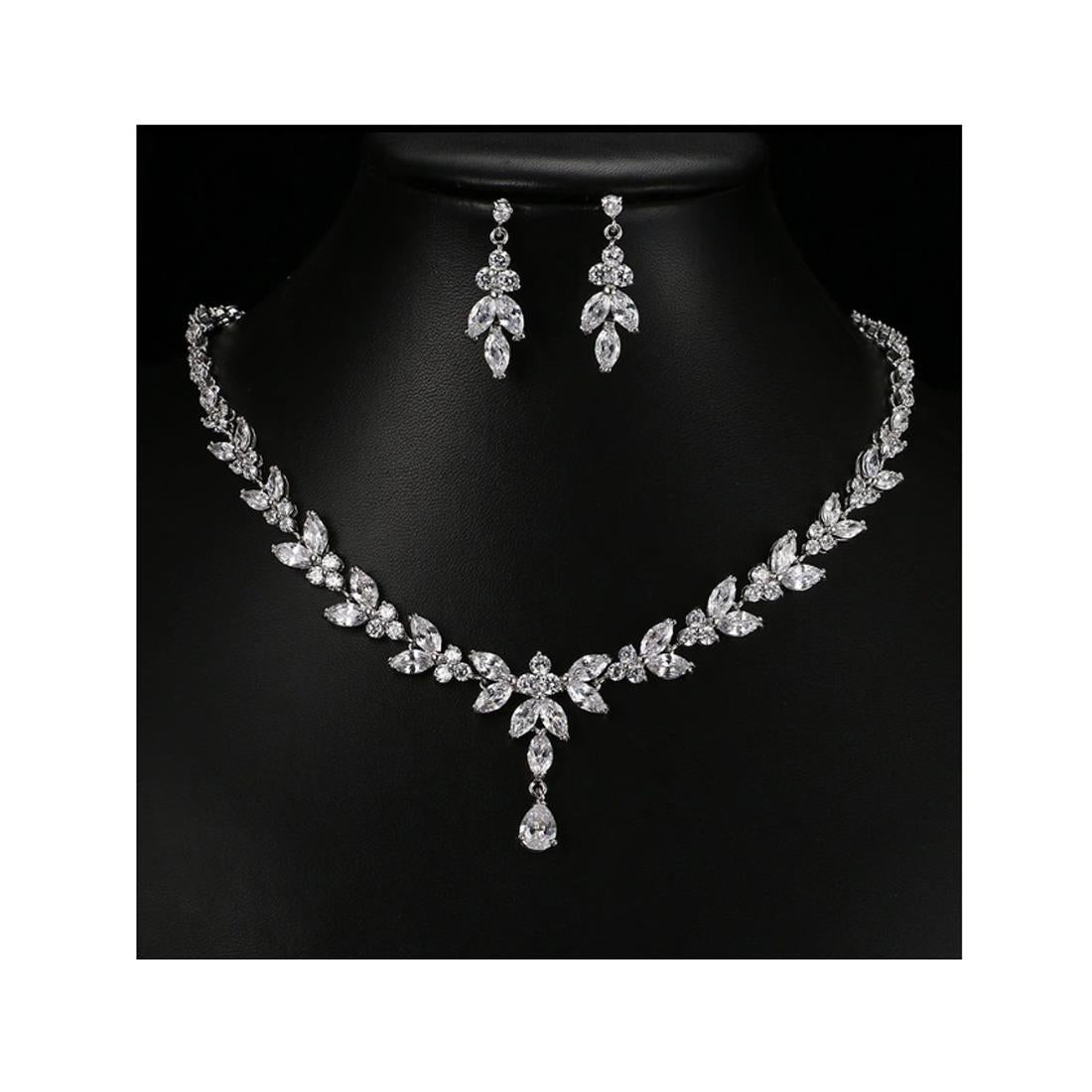 Premium Jewellery Set Necklace Earrings Quality Diamond Look CZ Stone