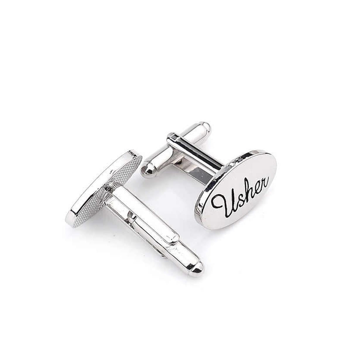 Charles William Silver Usher Cuffflinks Wedding Bride Groom Party Friend Oval Cufflink Tuxedo Suit Shirt