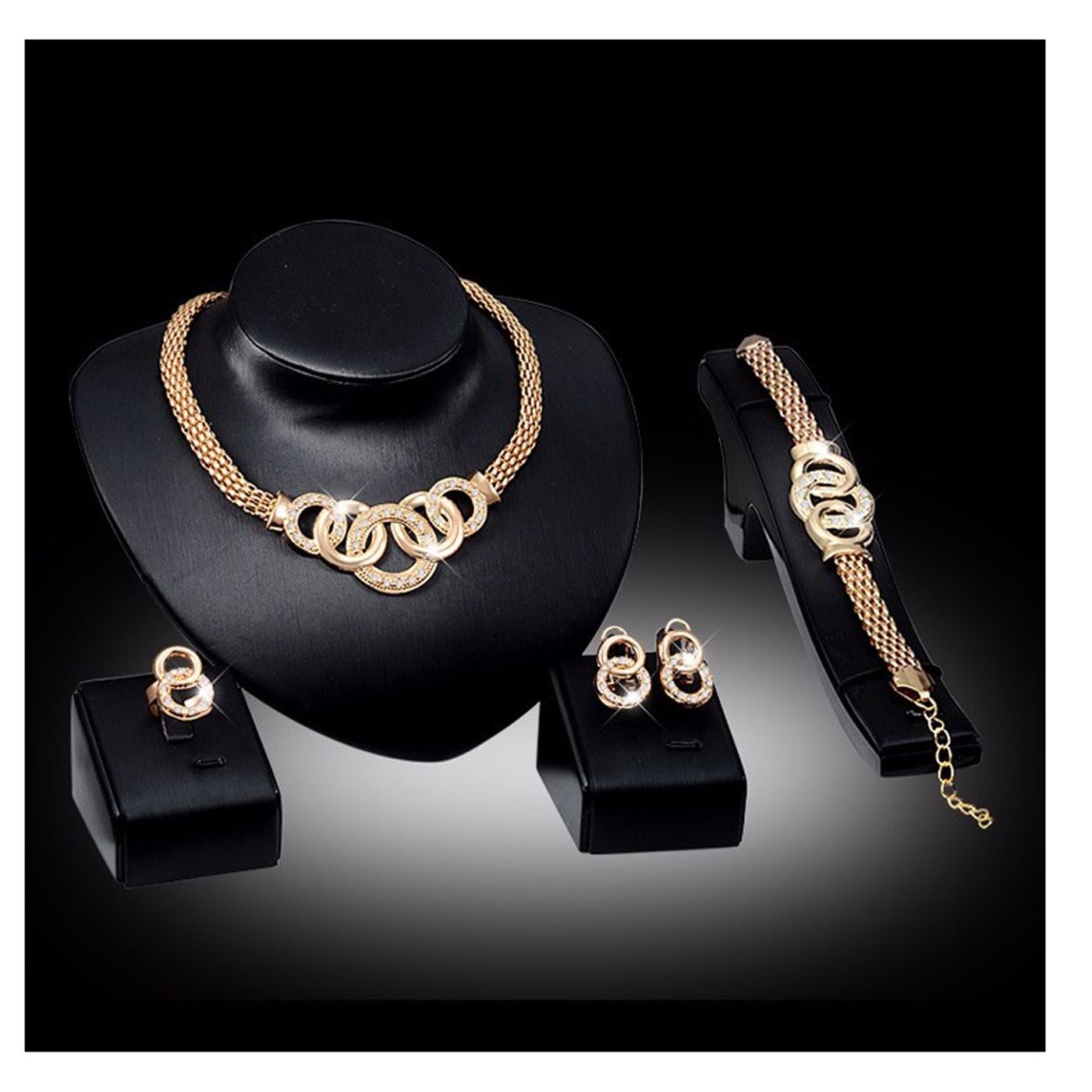 Charles William Jewellery Set Gold Tone Earrings Necklace Ring Dress