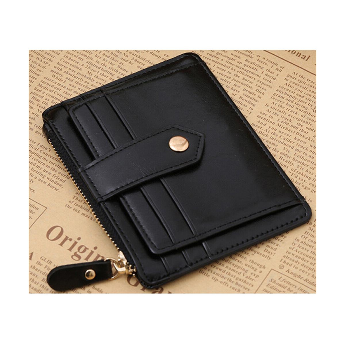 Charles William Soft Black Leather Money Clip 9 Slots with Coin Zip Pouch High Quality Stitching