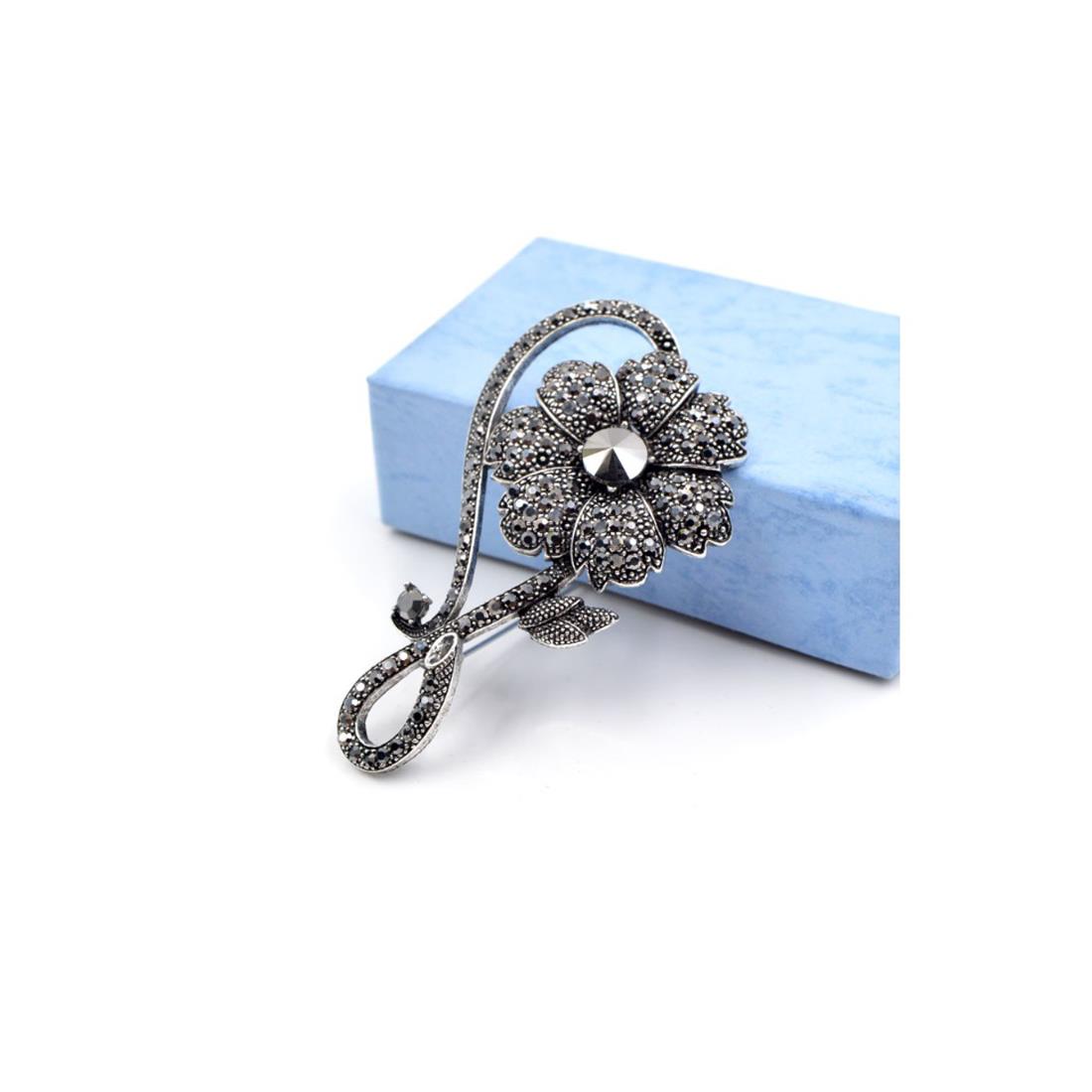Charles William Premium Brooch Grey Black Cubic Zircon Stones Jewellery Dress Flower