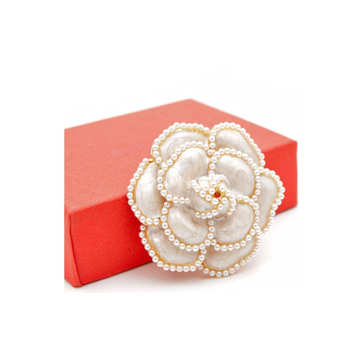 Charles William Gold White Brooch Fashion Costume Jewellery Dress Flower Brooches Ladies Womans Pearl