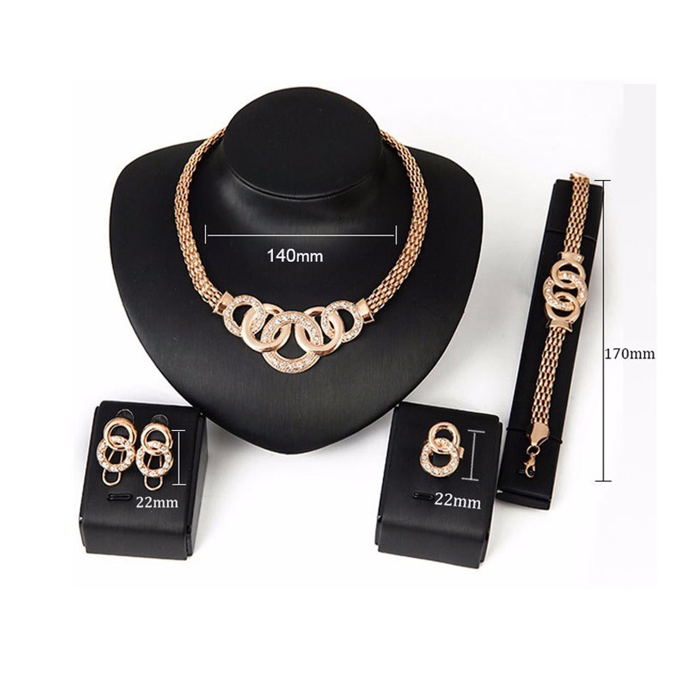 Charles William Jewellery Set Gold Tone Earrings Necklace Ring Dress