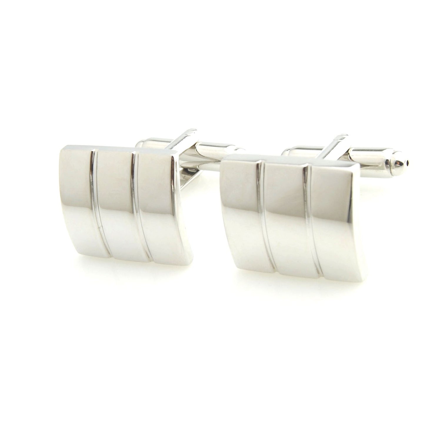 Mens Ladies Silver Tone Stainless Steel Column Style Cufflink Wedding Formal Business