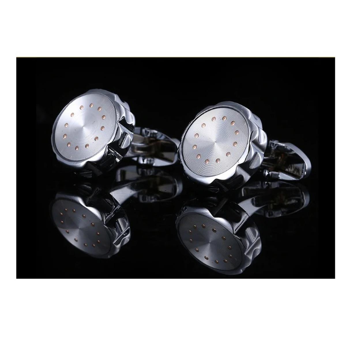 Luxury Silver Cufflinks Ridged Bezel Gold Circle