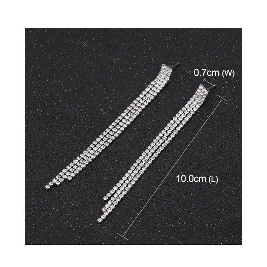 Charles William Premium Quality Long Earring Silver Cubic Zircon Stones Plated Jewellery Ear Ring
