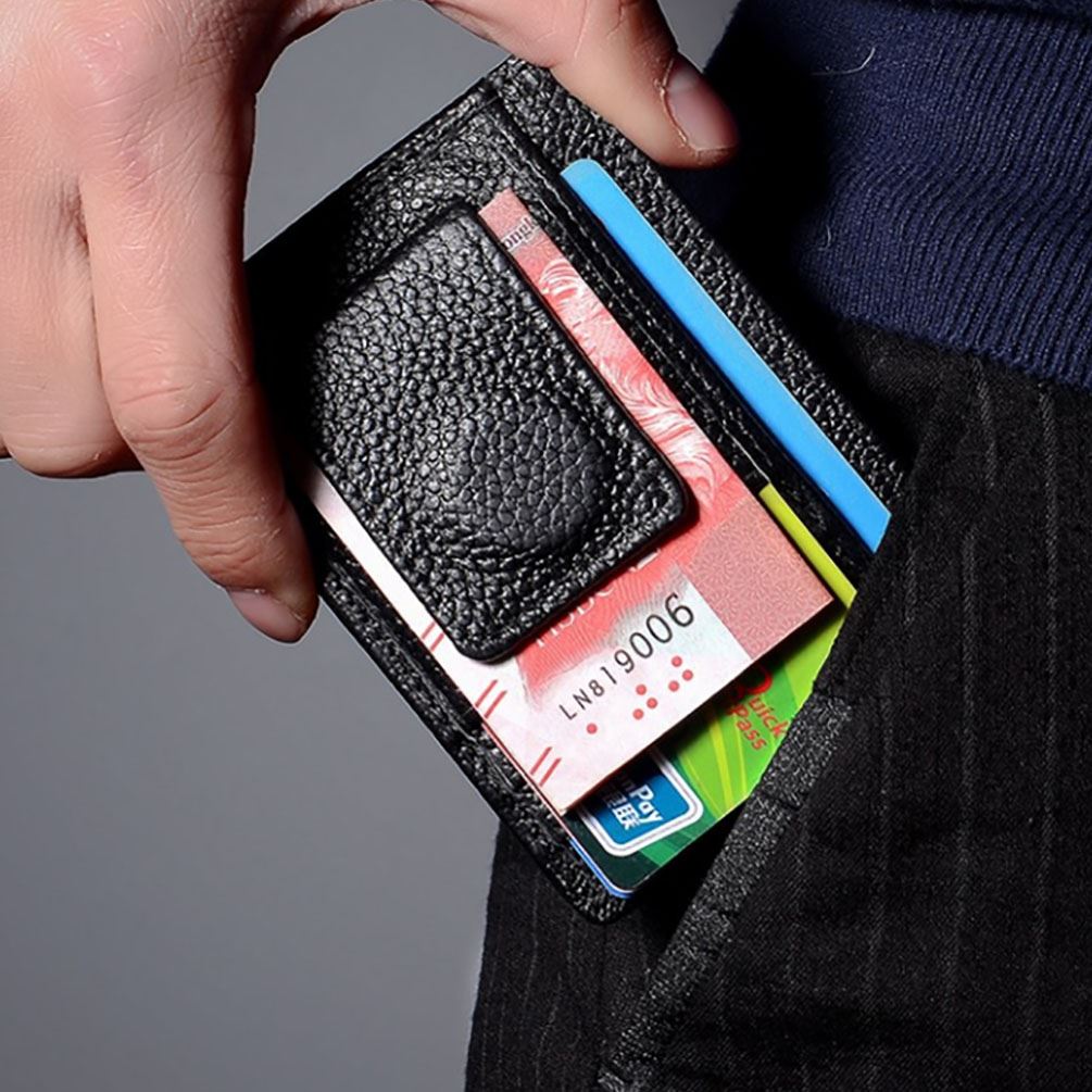 Black Genuine Real Leather Magnetic Money Clip Cash And Card ID Slim Holder UK
