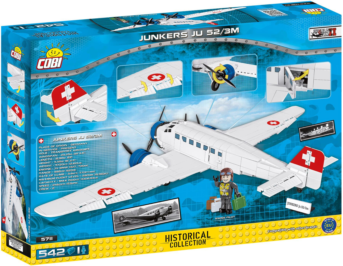 Cobi Medical Swiss Airplane Transport Red Cross Propeller Plane Junkers Building Bricks 8+