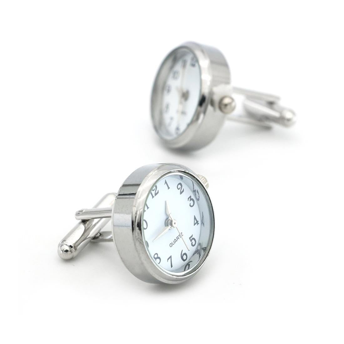 Charles William Silver Clock Watch Cufflinks Wedding Gift Working Battery