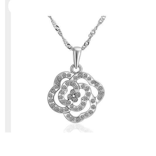 Charles William Silver Cubic Zirconia Flower Necklace Gift