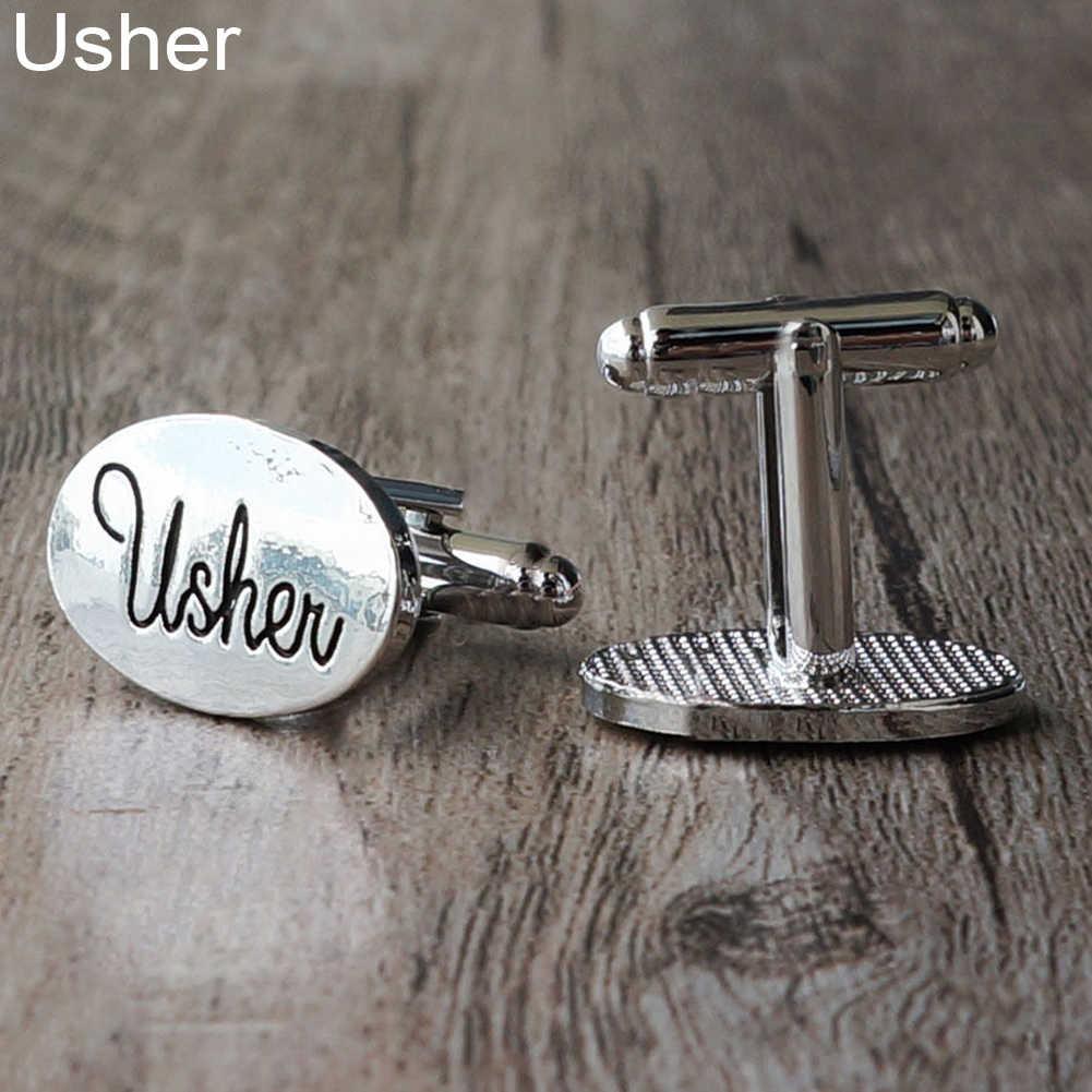 Charles William Silver Usher Cuffflinks Wedding Bride Groom Party Friend Oval Cufflink Tuxedo Suit Shirt