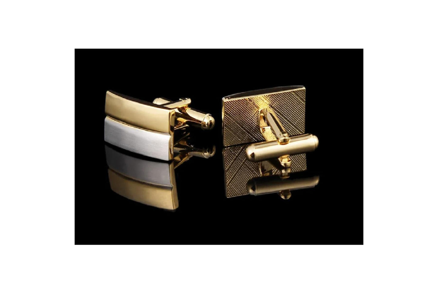 Silver and Gold Cufflinks Two Tone with Stripe