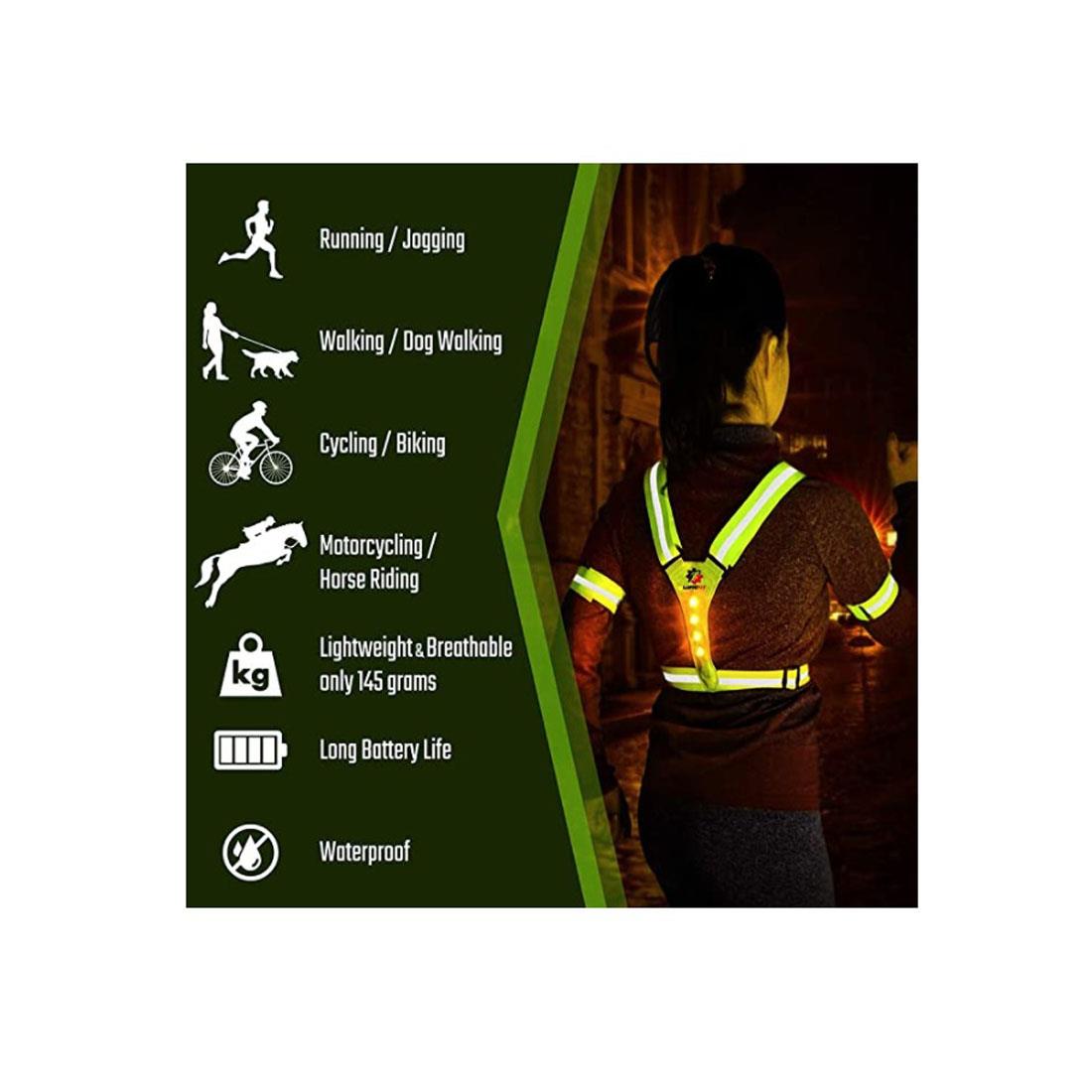 Charles William Safety Green Hi Viz Reflective Flashing Belt Cycling Walking Running Bike Red Light Dark