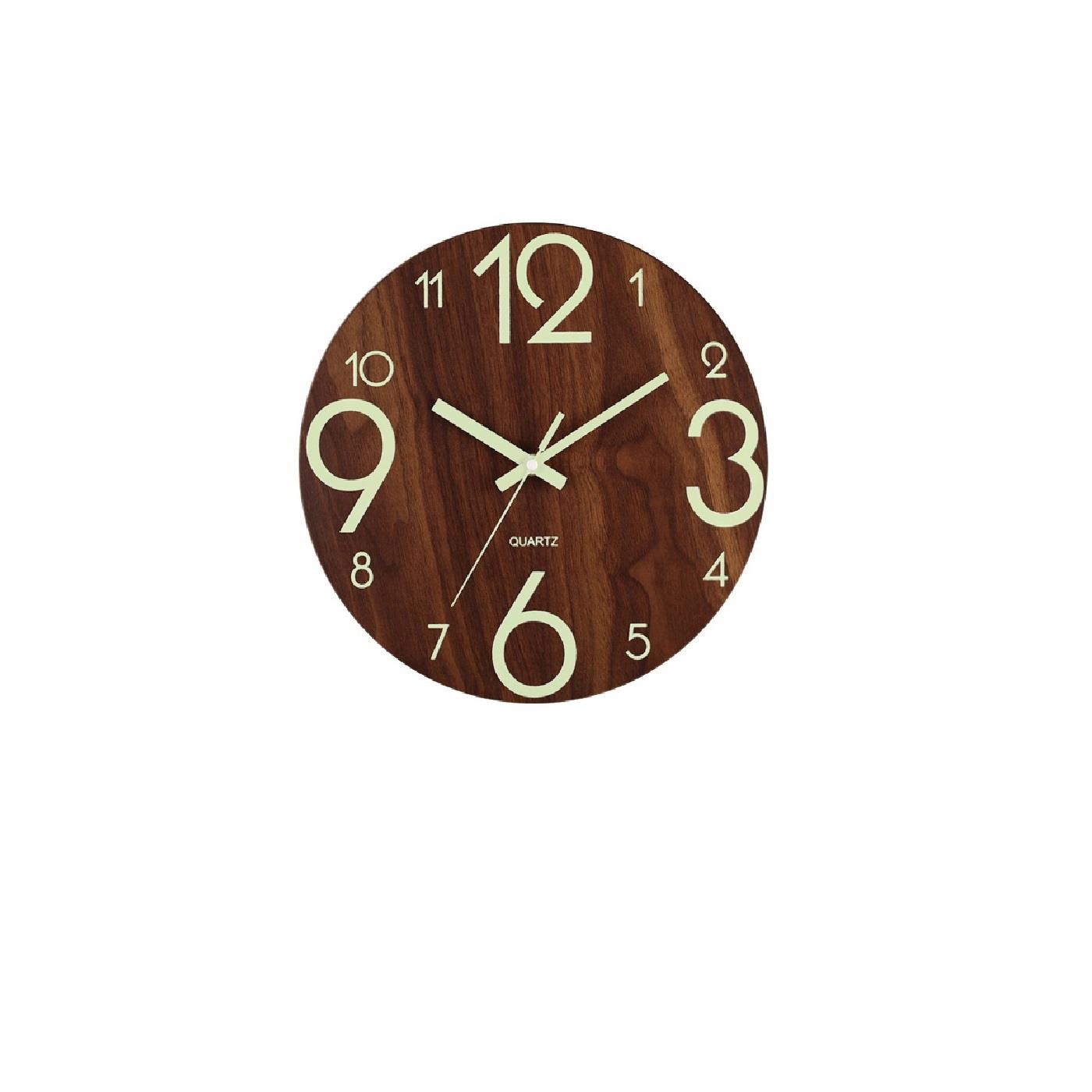 High Quality Wooden Clock Silent Movement 30cm Face Luminous Markers