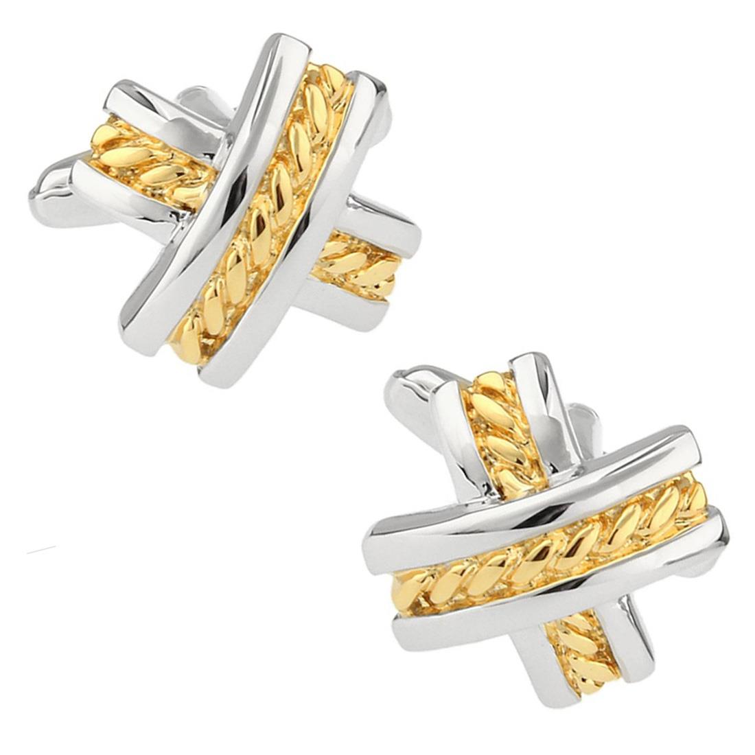 Gold and Silver Criss Cross Cufflinks
