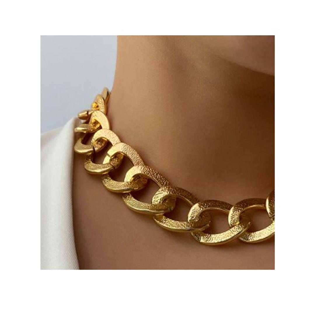 Charles William Luxury Gold Choker Necklace Neck Jewellery ONE Size Jagged Unsmooth Round