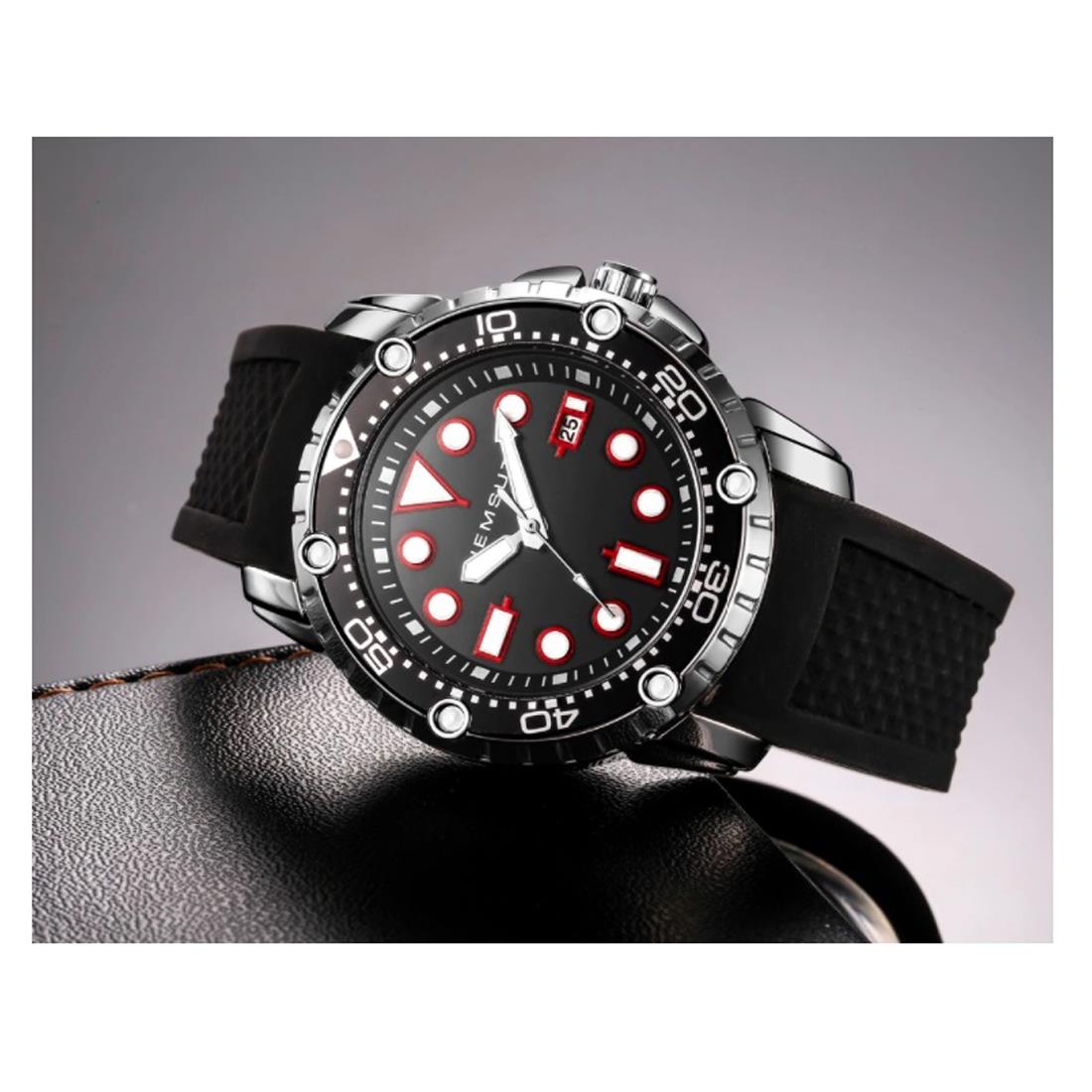 Designer Diver Style Mens Watch Black Red with Date