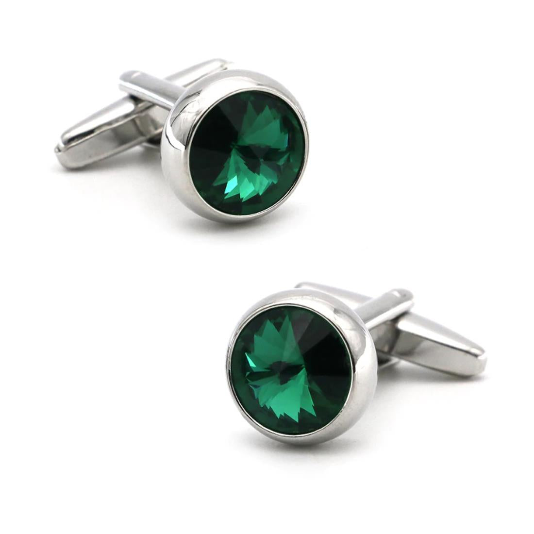 Charles William Elegant Silver Emerald Green Cufflinks