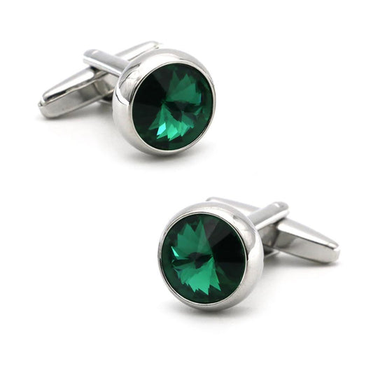 Charles William Elegant Silver Emerald Green Cufflinks