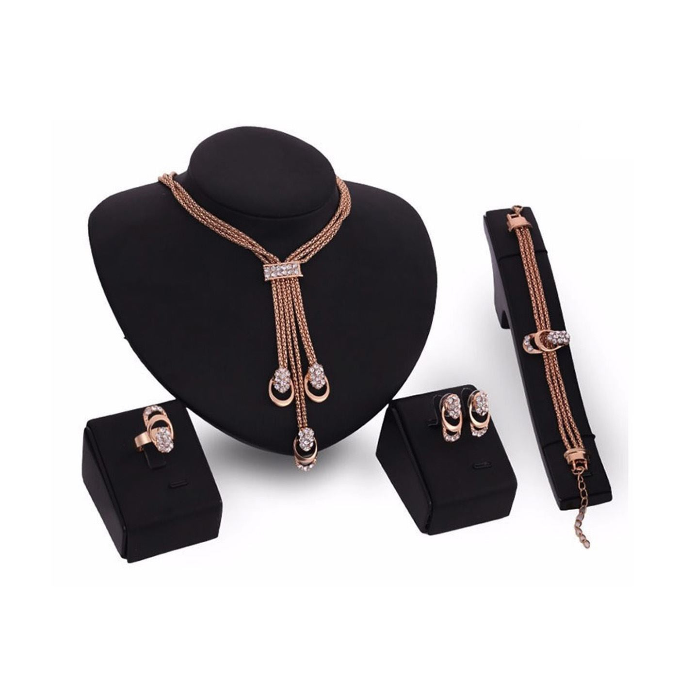 Beautiful Jewellery Set Gold Pendant Earring Necklace Ring Ladies Girls