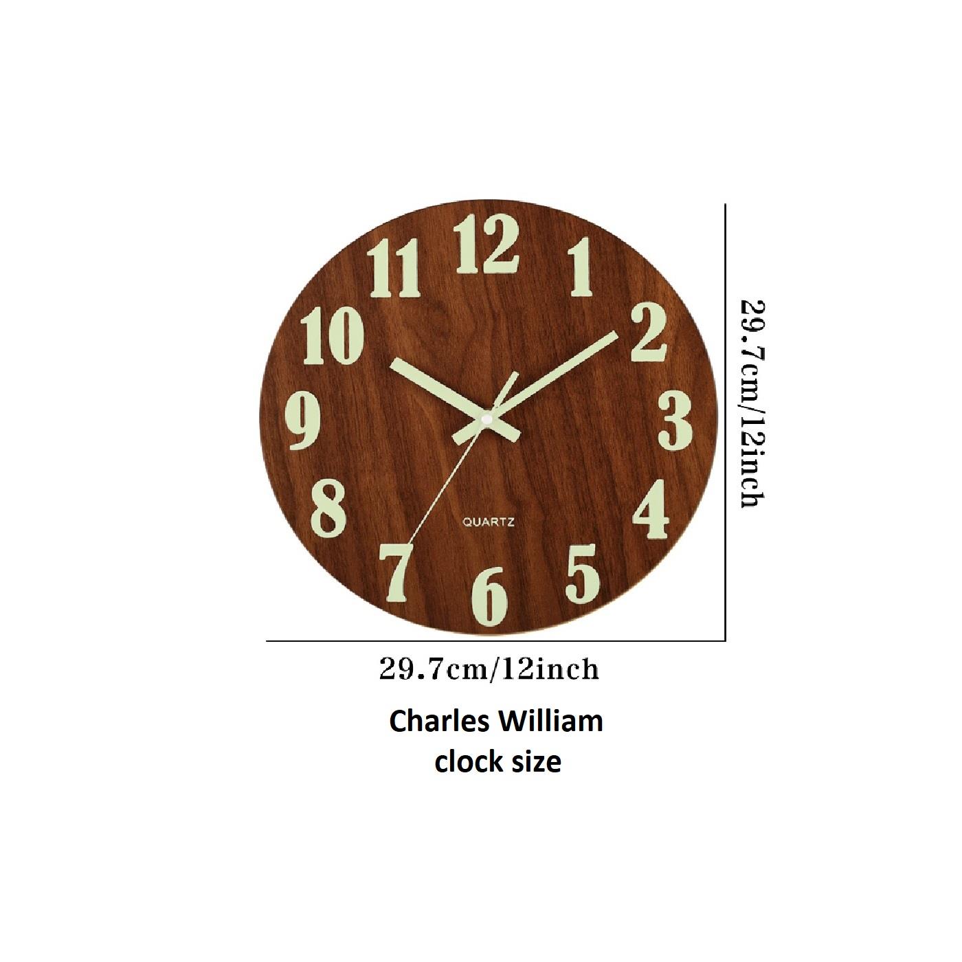 Brown Wood Clock Silent Movement Luminous Markers High Quality Movement